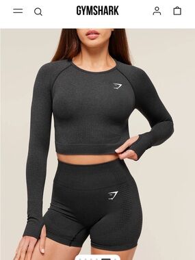 Gymshark Women's Seamless Long-Sleeve VITAL CROP TOP in Black Marl
